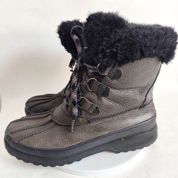 Sperry Winter Boots Olive Green Leather Rubber Size 9 Insulated Maritime Fur - Picture 4 of 9